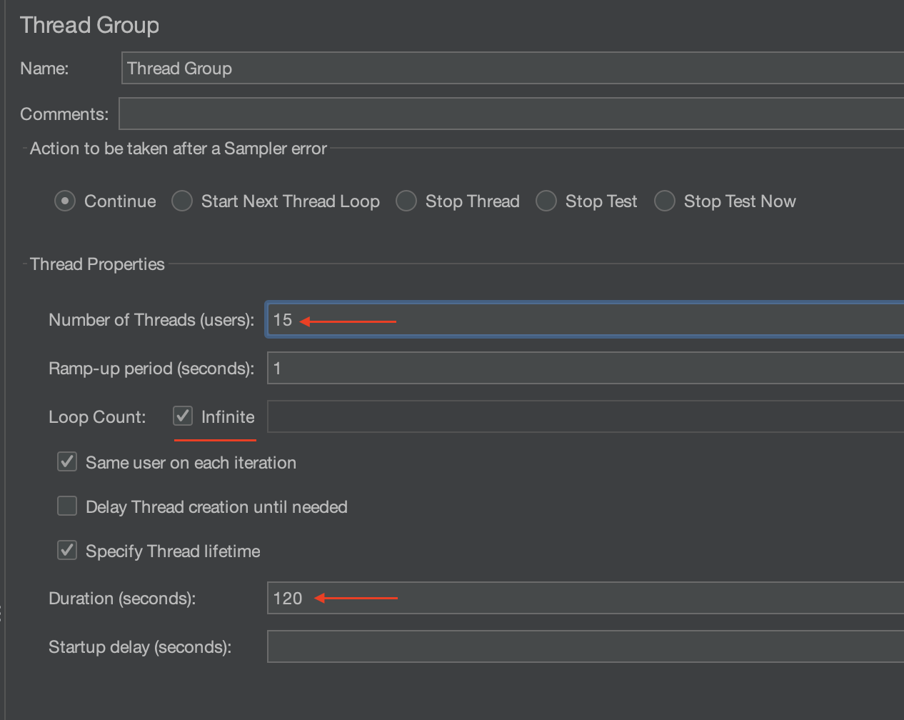 Thread group settings